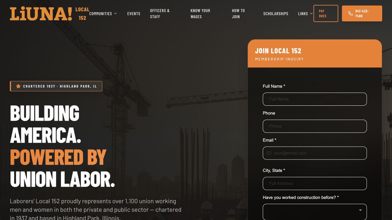 Laborers’ Local 152 website homepage